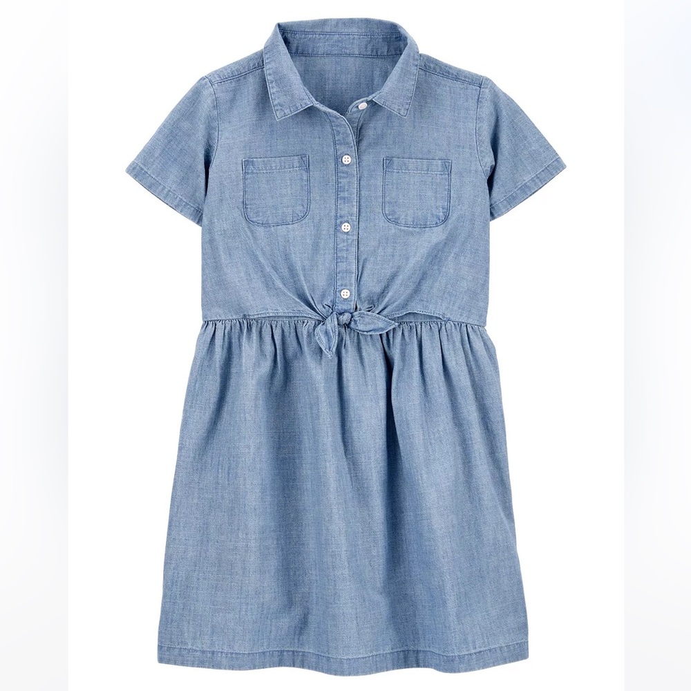 Little Girls Short Sleeve Chambray Shirt Dress